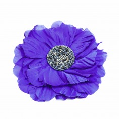 Стилизованный цветок. Брошь из шелка "Синий-синий"